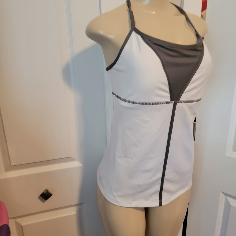 Reebok Athletic Tennis Workout Racerback Tank Top White/Gray - Picture 2 of 11